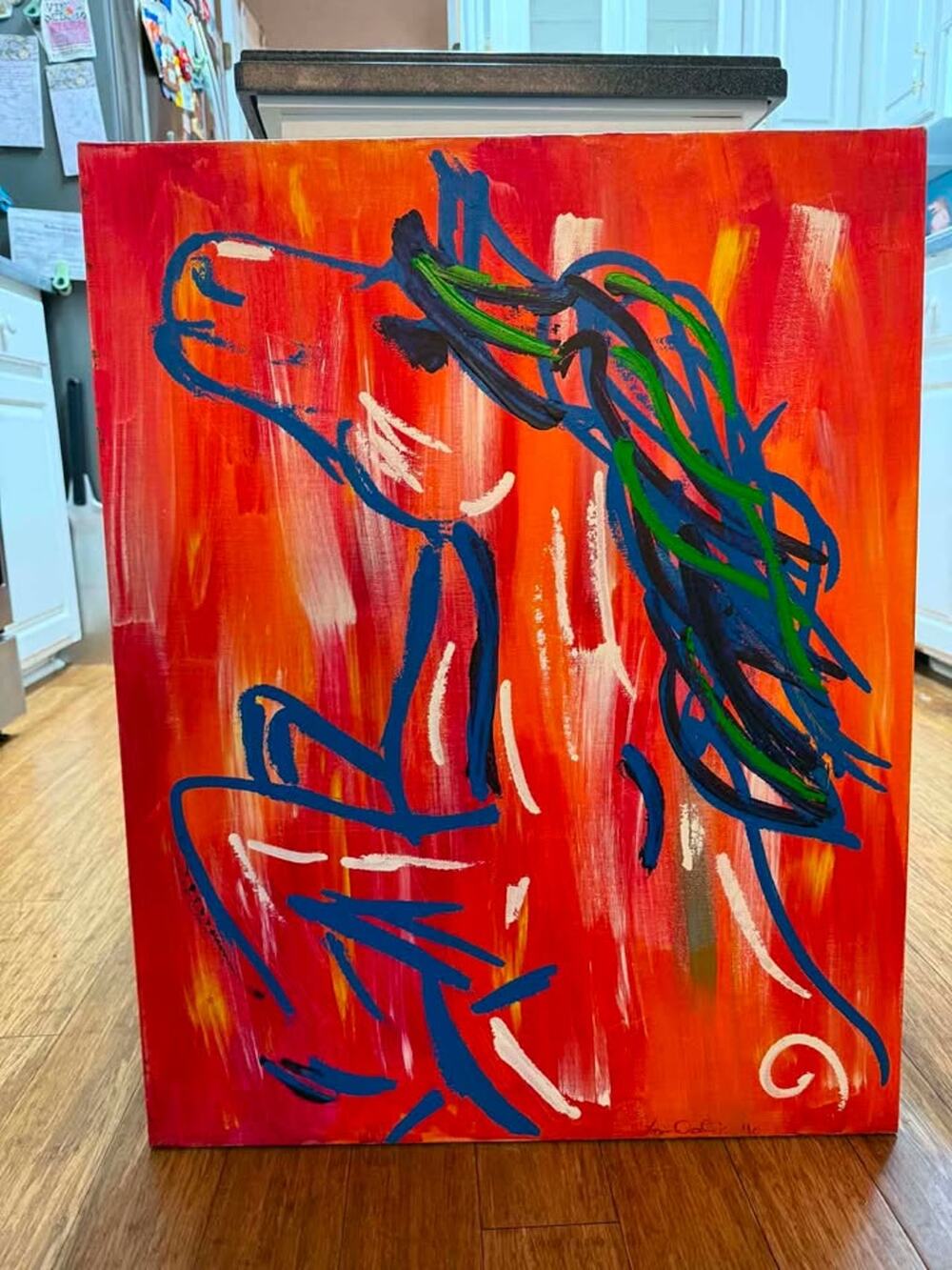 Large Original 28x22 Abstract Horse Painting on Canvas – Signed